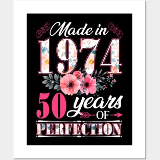 50 Year Old Made In 1974 Floral Flower 50th Birthday Womens Posters and Art